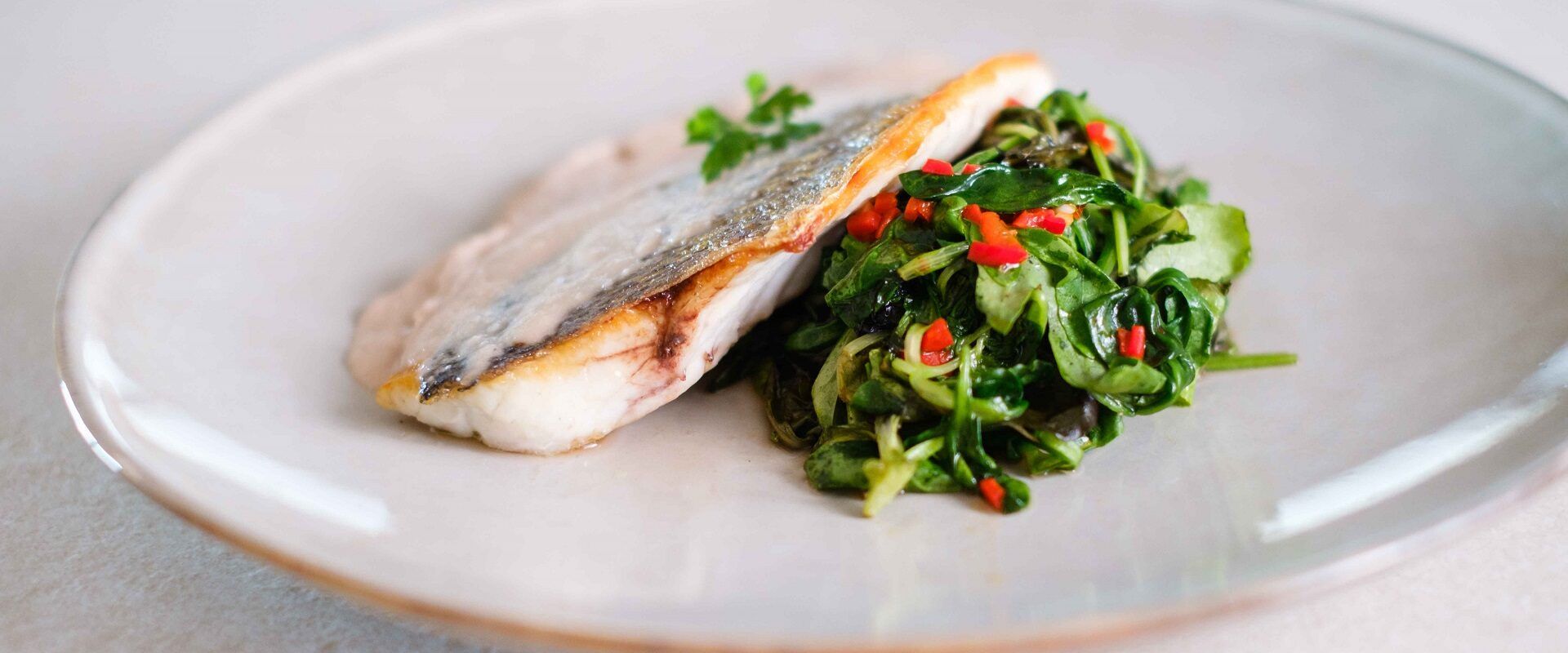 Roast Sea Bream, Wild Chicory with Garlic and Chilli and Bagna Cauda